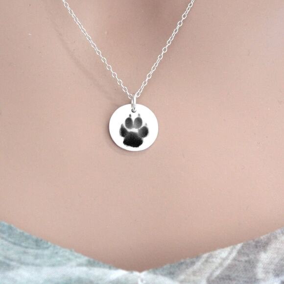 Custom Engraved Paw Print Necklace - Picture 3 of 6
